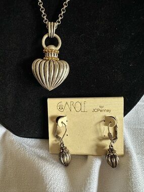 Carolee for JC Penney Heart Necklace (37”) & Matching Drop Earrings (1 1/2”)